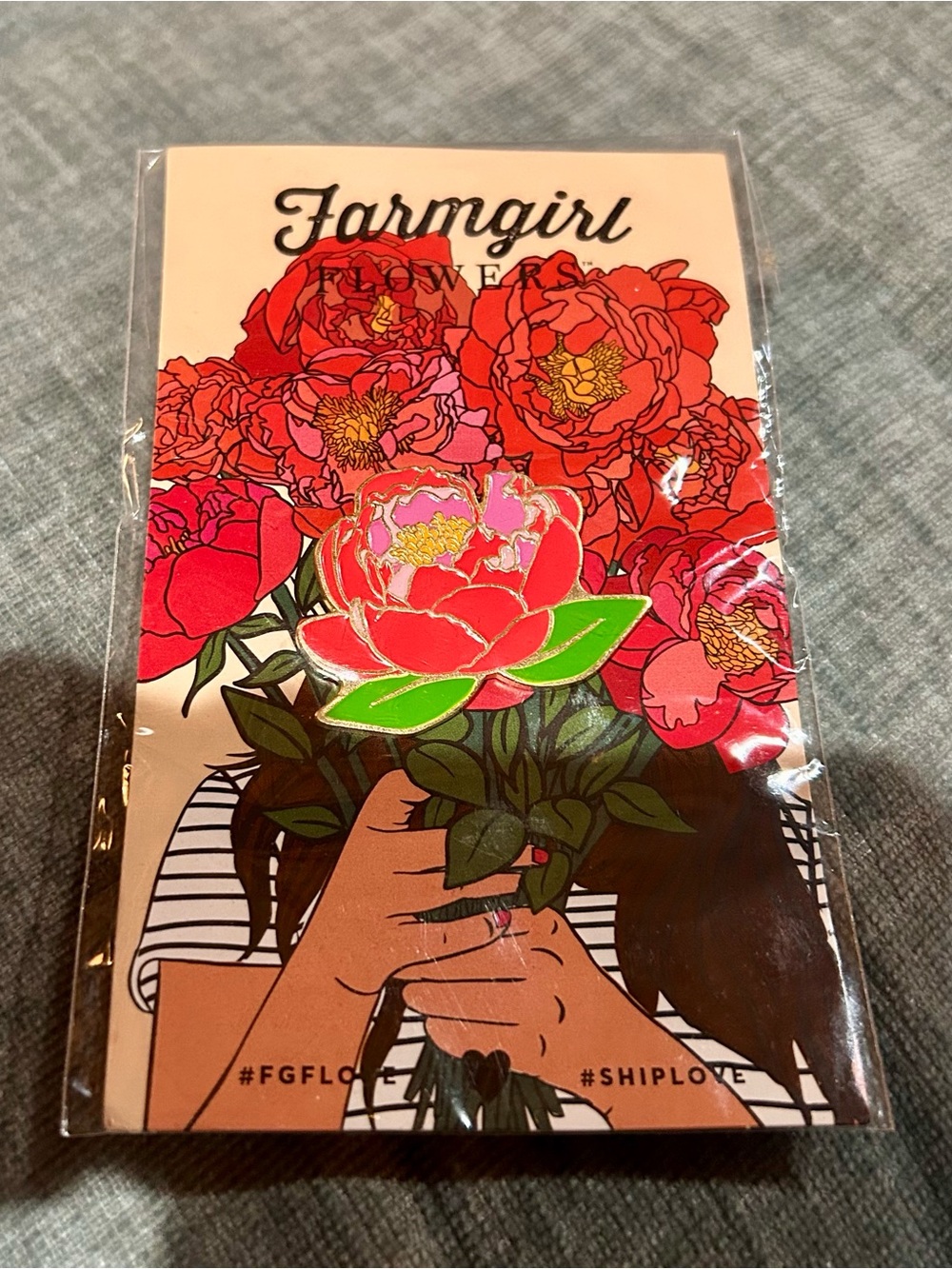 Farmgirl Flowers Peony Enamel Pin NIP